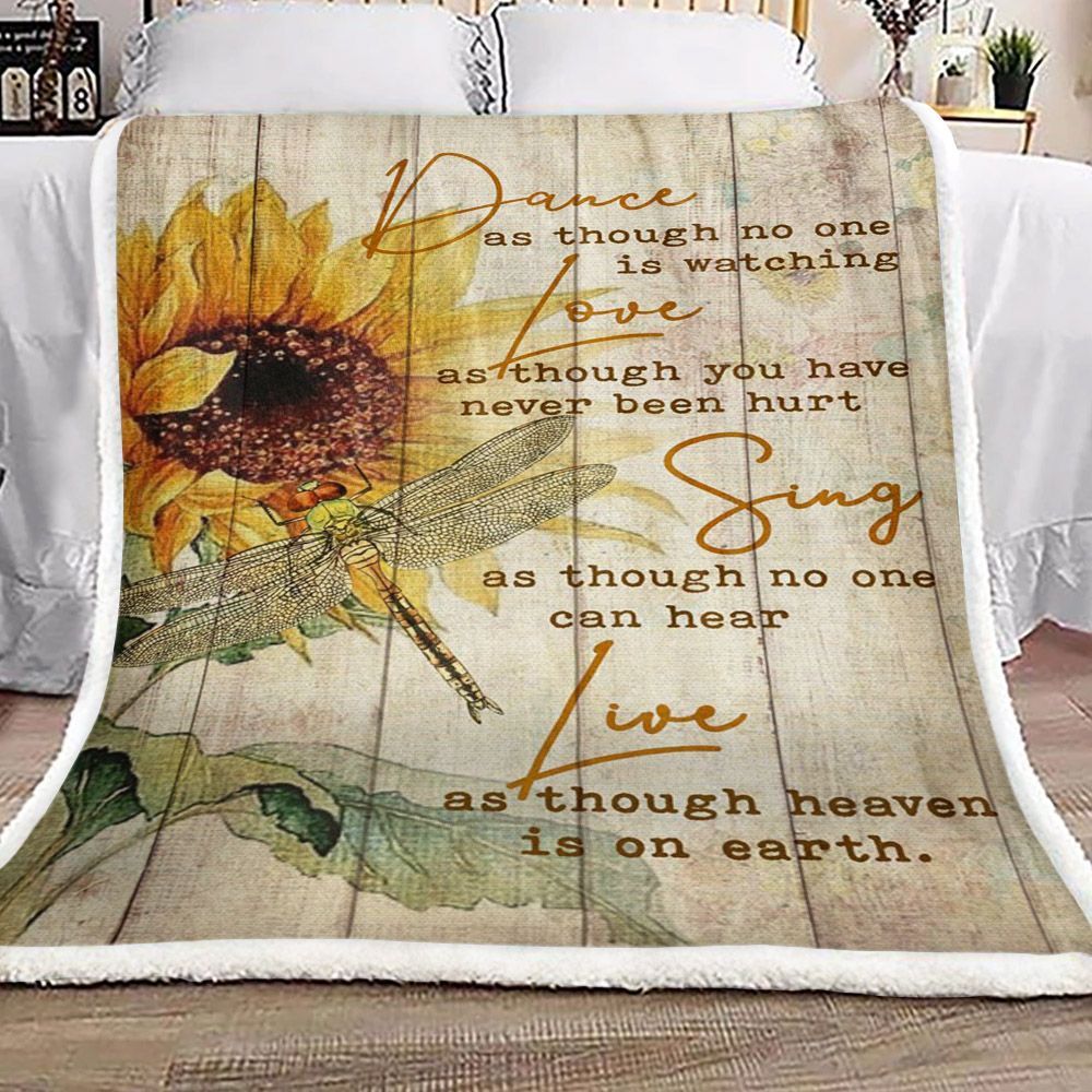 Sunflower Dragonfly Sherpa Fleece Blanket