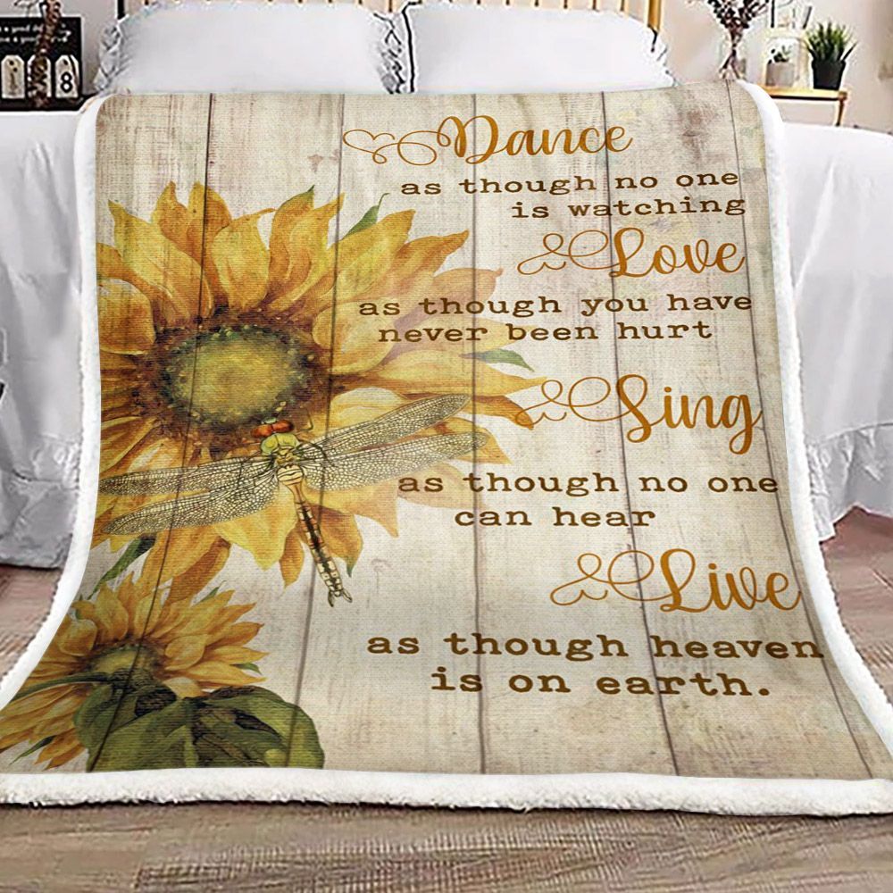 Sunflower Dragonfly Dance Sherpa Fleece Blanket