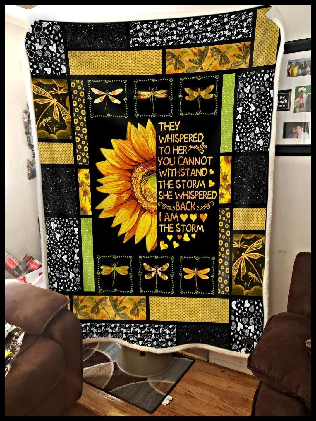 Sunflower Dragonfly I Am The Storm Sherpa Fleece Blanket