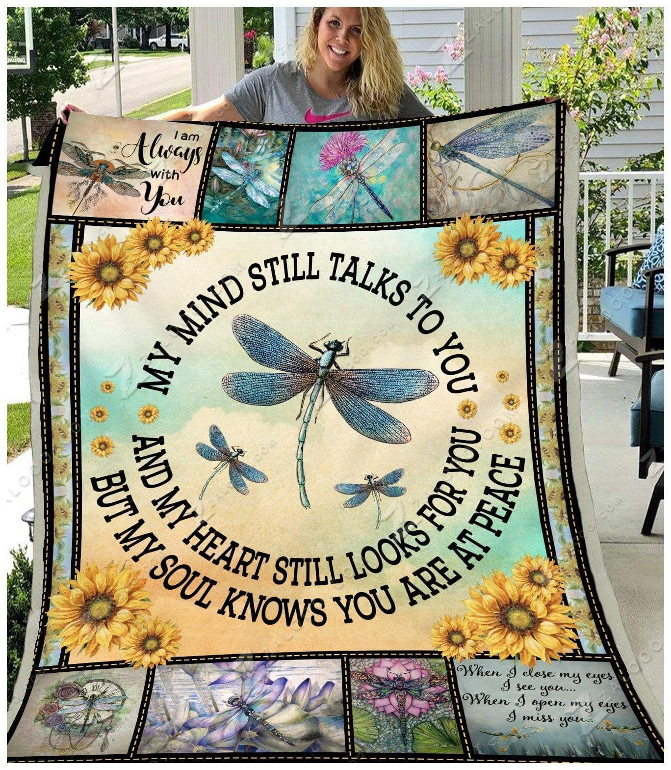Sunflower Dragonfly My Mind Sherpa Fleece Blanket