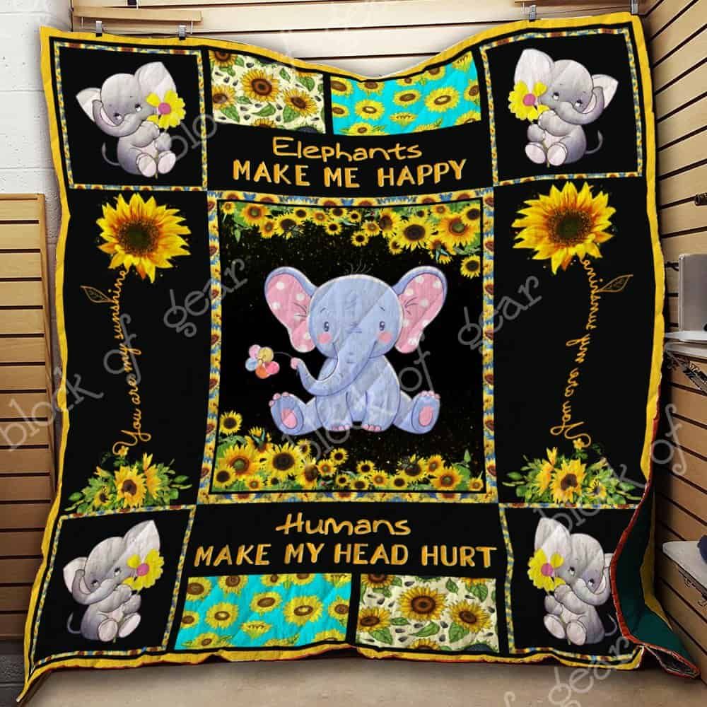 Sunflower Elephant CL2100478MDQ Quilt Blanket