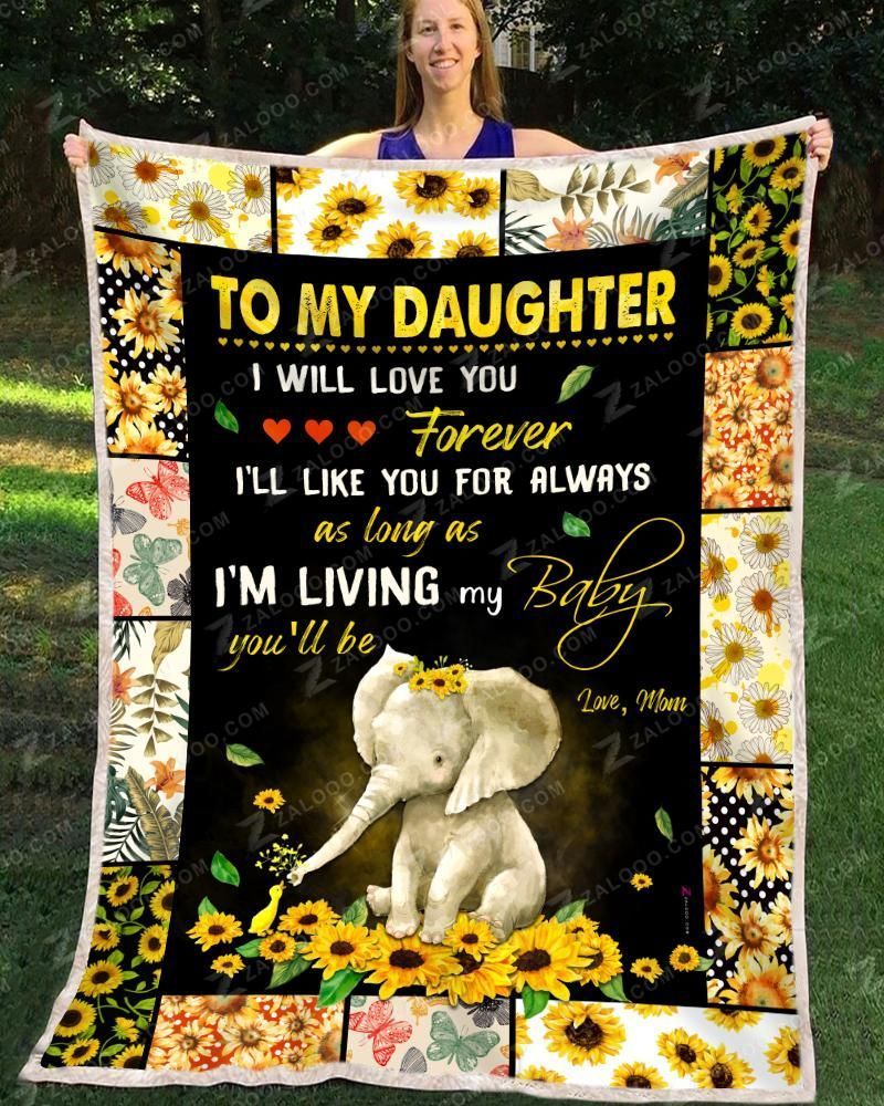 Sunflower Elephant Daughter Mom I Will Love You Forever Sherpa Fleece Blanket