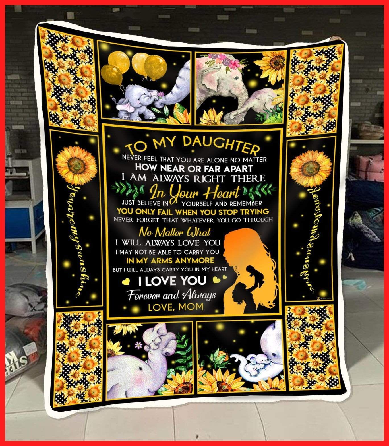 Sunflower Elephant Daughter Mom No Matter What I Will Always Love You Sherpa Fleece Blanket