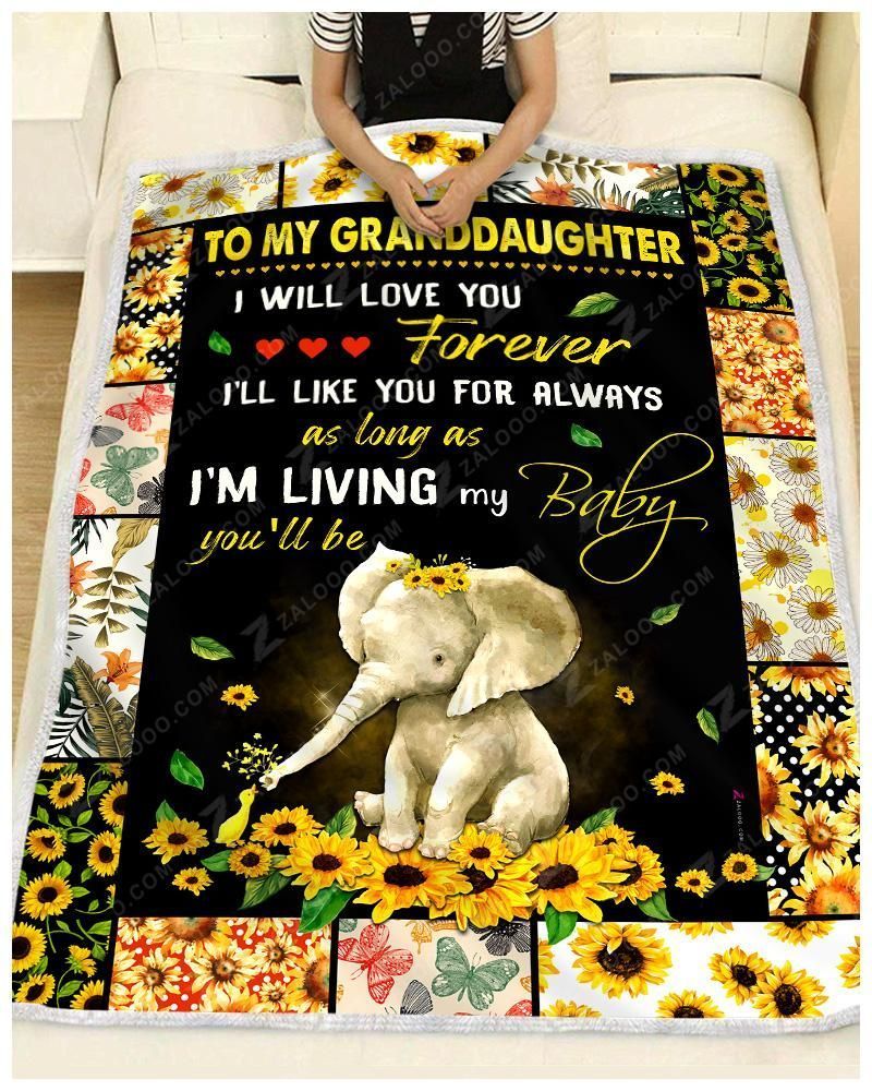 Sunflower Elephant Granddaughter I Will Love You Forever Sherpa Fleece Blanket