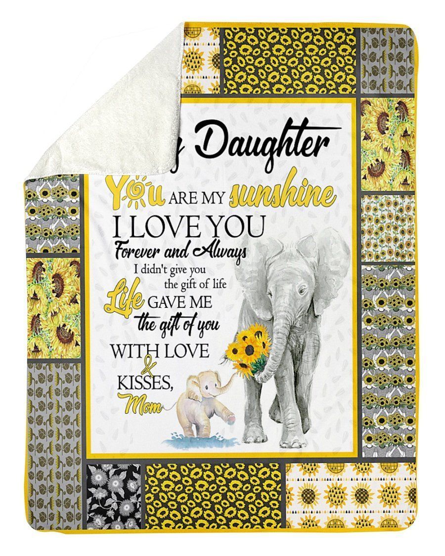 Sunflower Elephant Mom To Daughter Sherpa Fleece Blanket