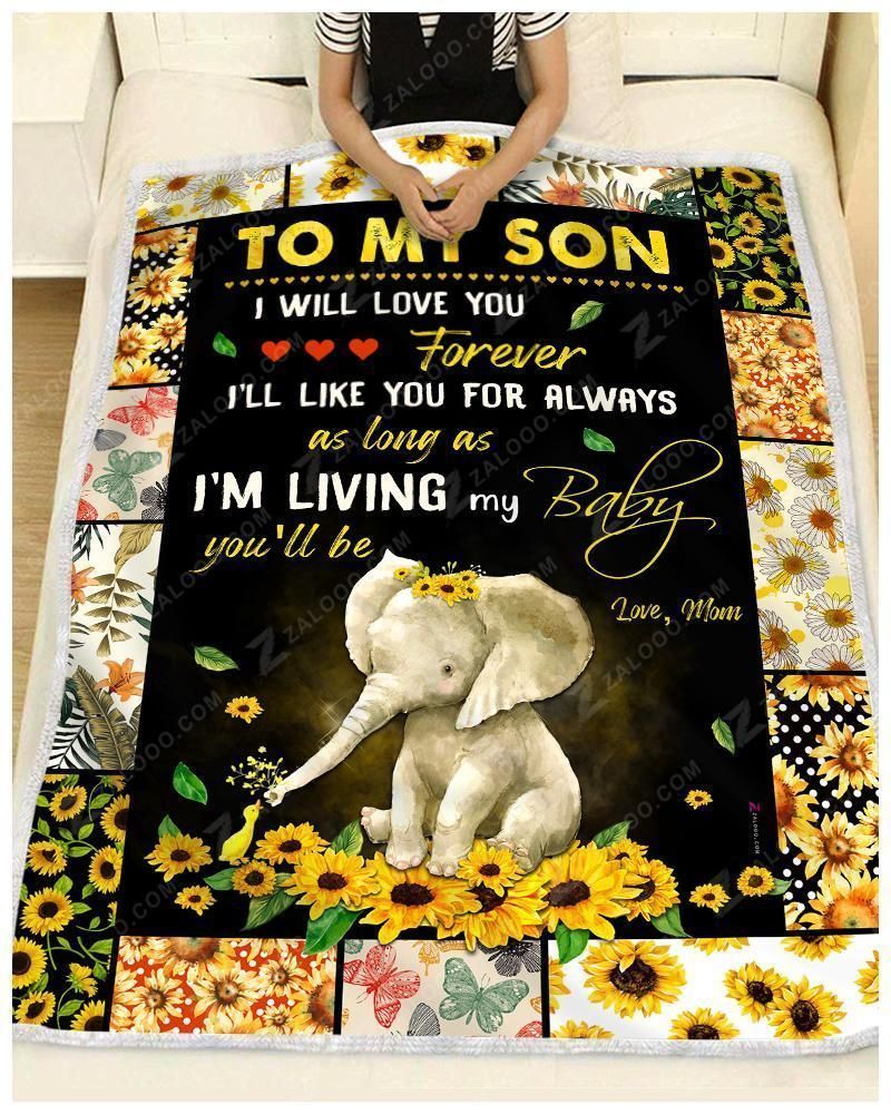 Sunflower Elephant Son Mom I Will Love You Forever Sherpa Fleece Blanket