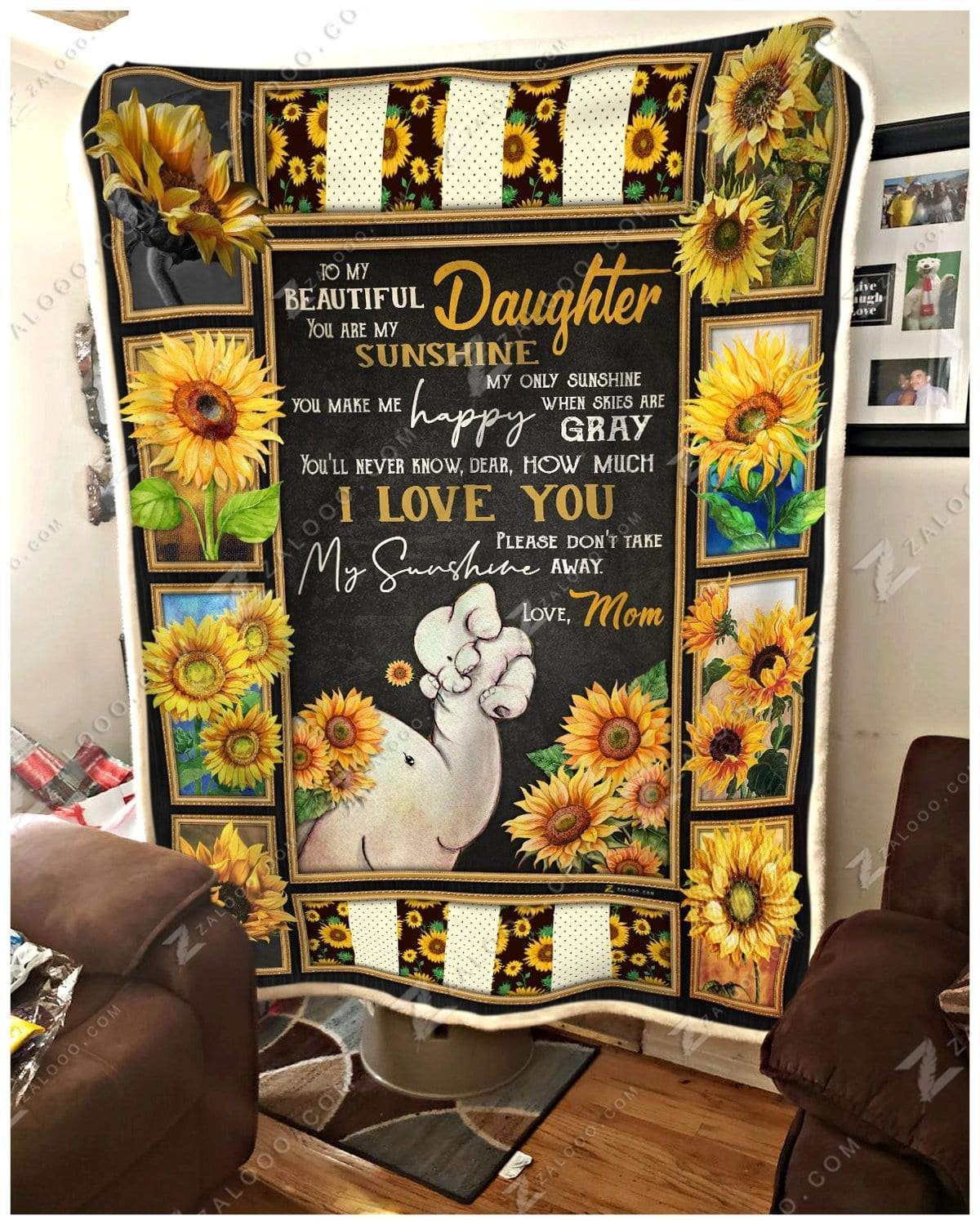 Sunflower Elephant To My Daughter Love Mom Sherpa Fleece Blanket