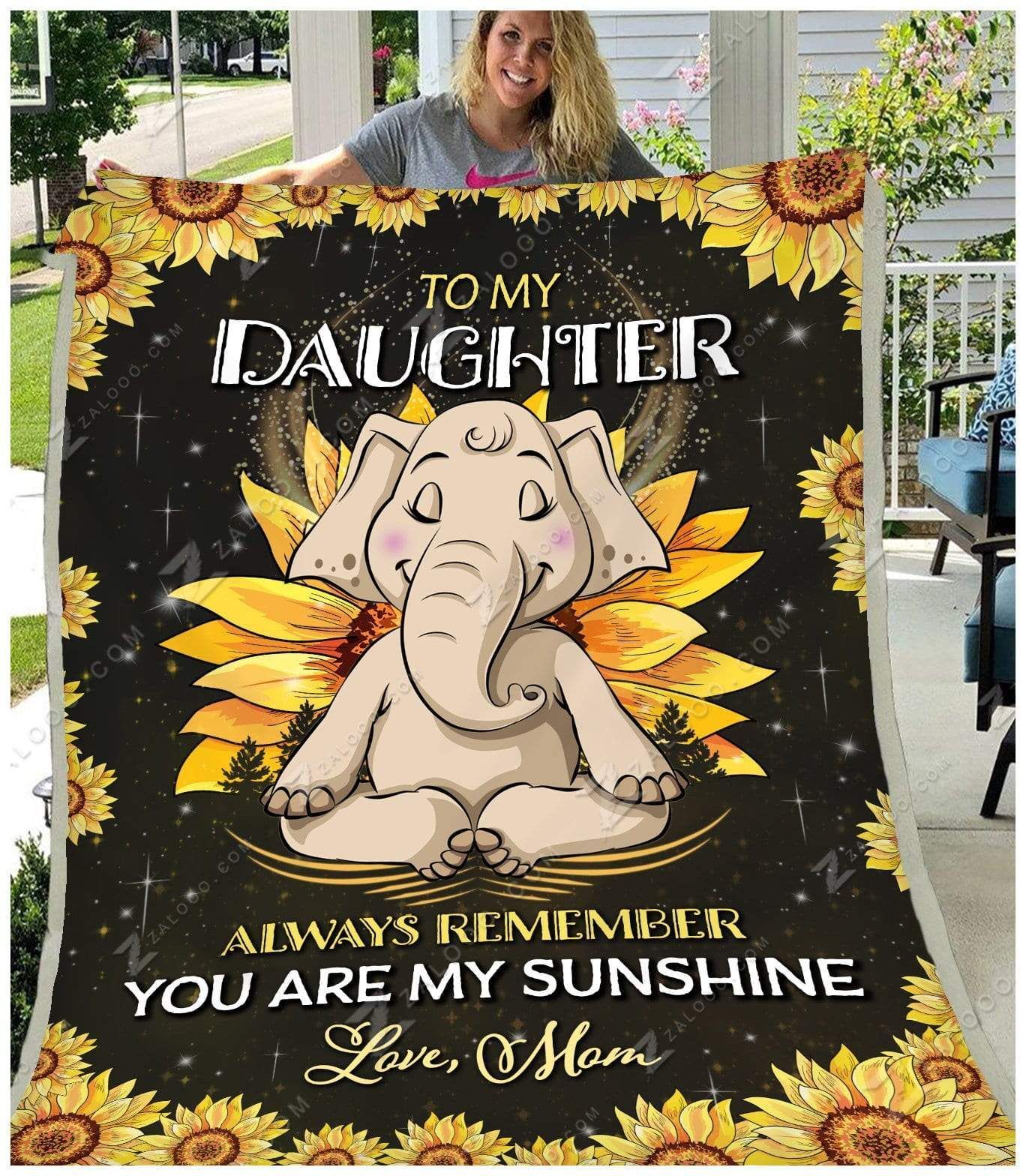 Sunflower Elephant To My Daughter My Sunshine Love Your Mom Sherpa Fleece Blanket