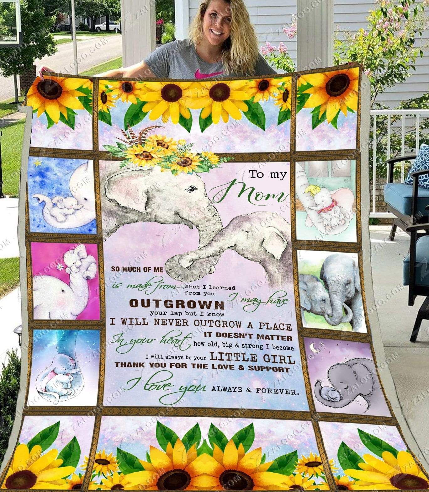 Sunflower Elephant To My Mom Thank You Sherpa Fleece Blanket