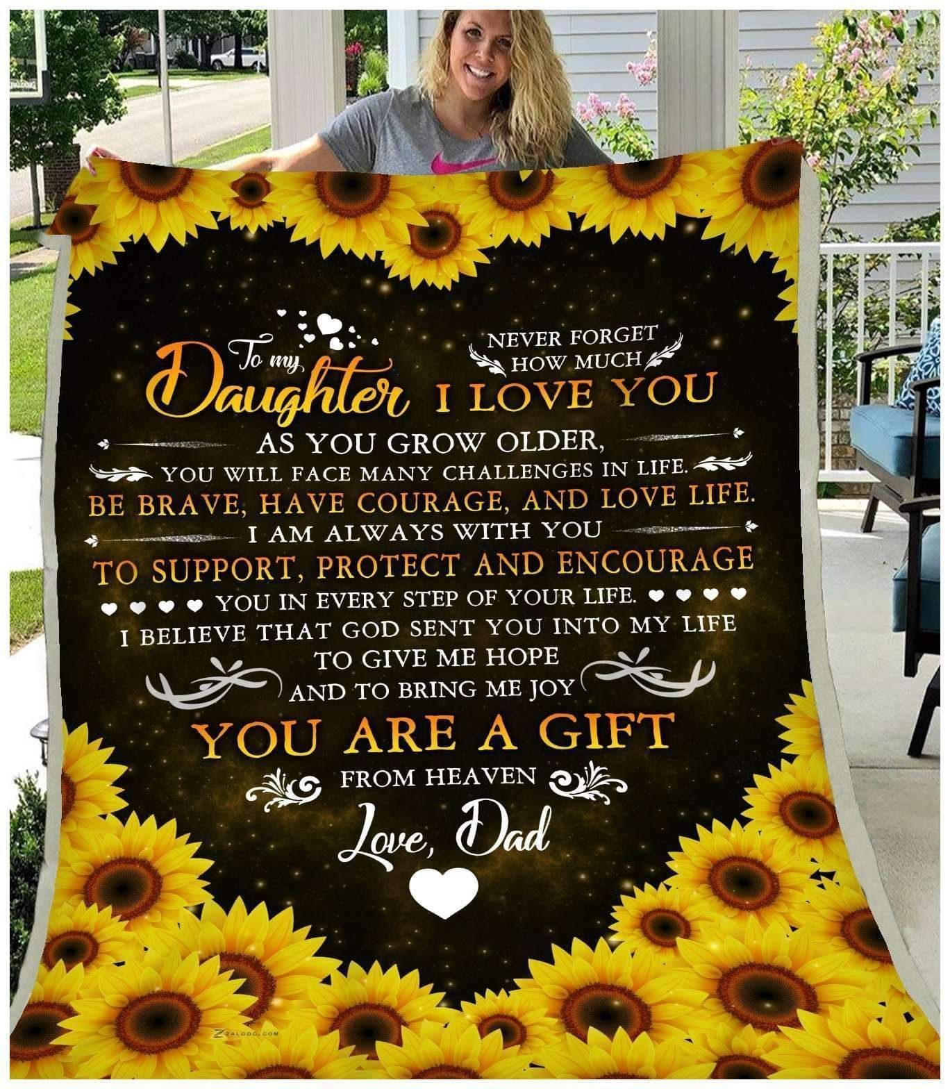 Sunflower Family To My Daughter Love Dad Sherpa Fleece Blanket