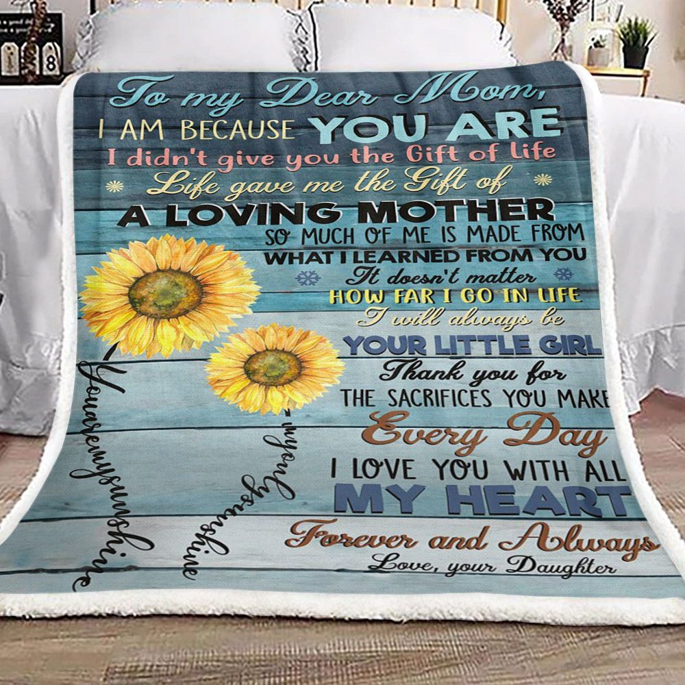 Sunflower Family To My Dear Mom From Daughter Sherpa Fleece Blanket