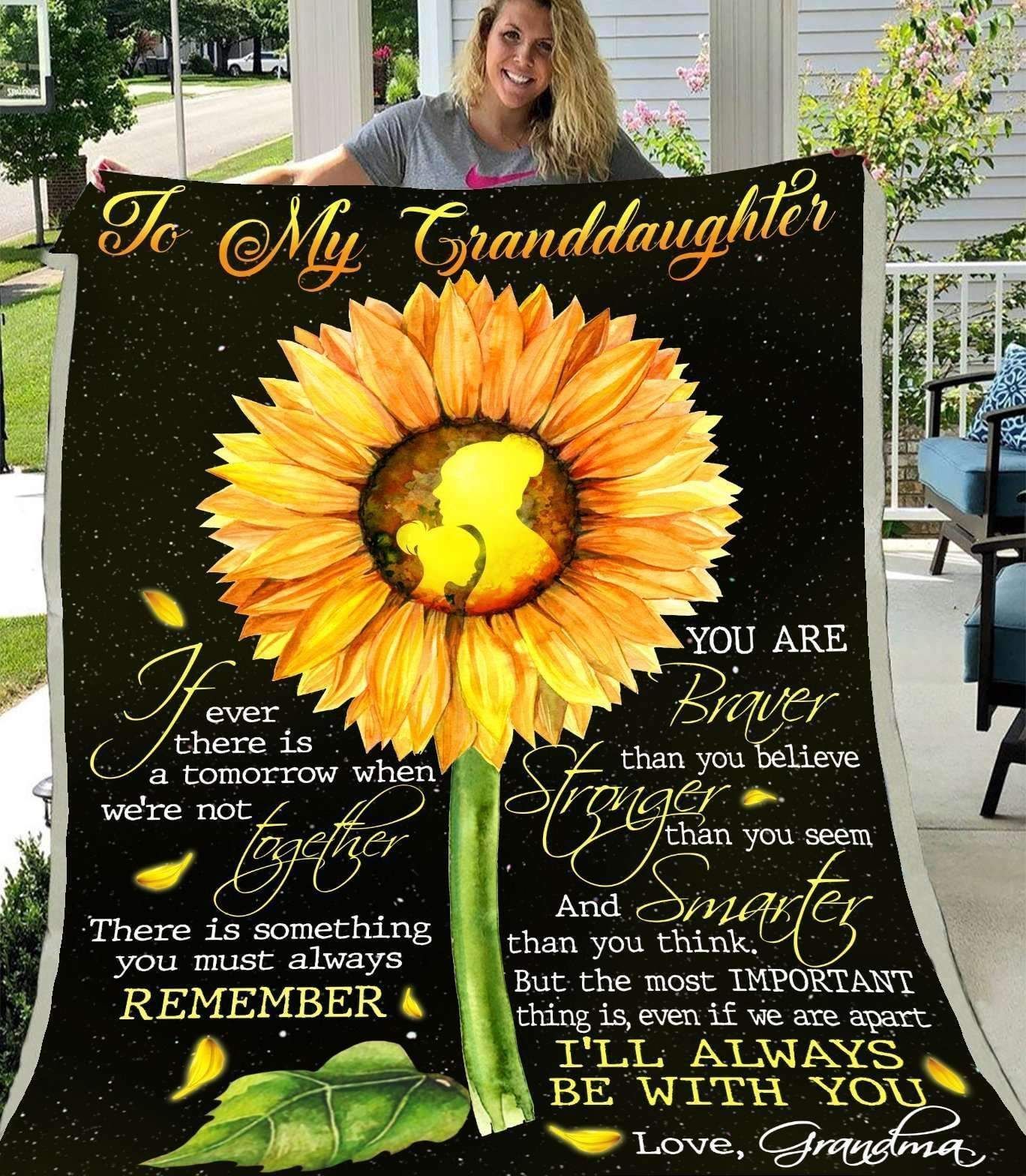Sunflower Family To My Granddaughter Love Grandma Sherpa Fleece Blanket
