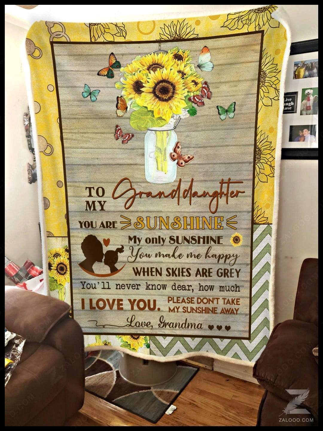 Sunflower Family To My Granddaughter My Sunshine Sherpa Fleece Blanket