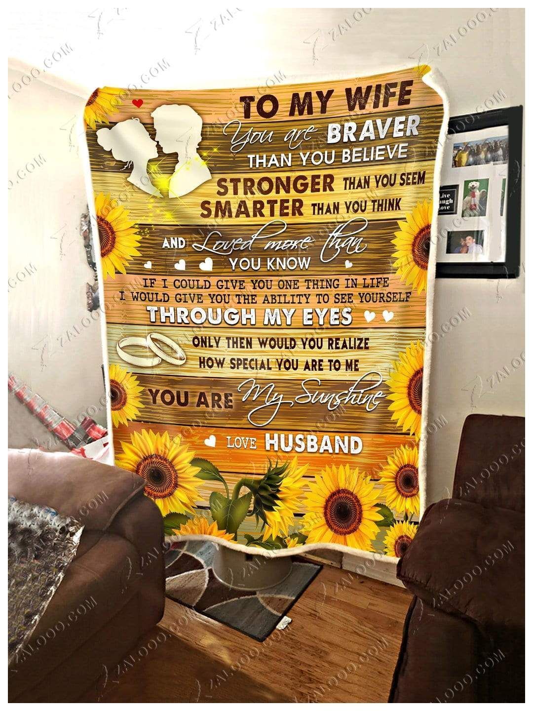 Sunflower Family To My Wife You Are My Sunshine Sherpa Fleece Blanket