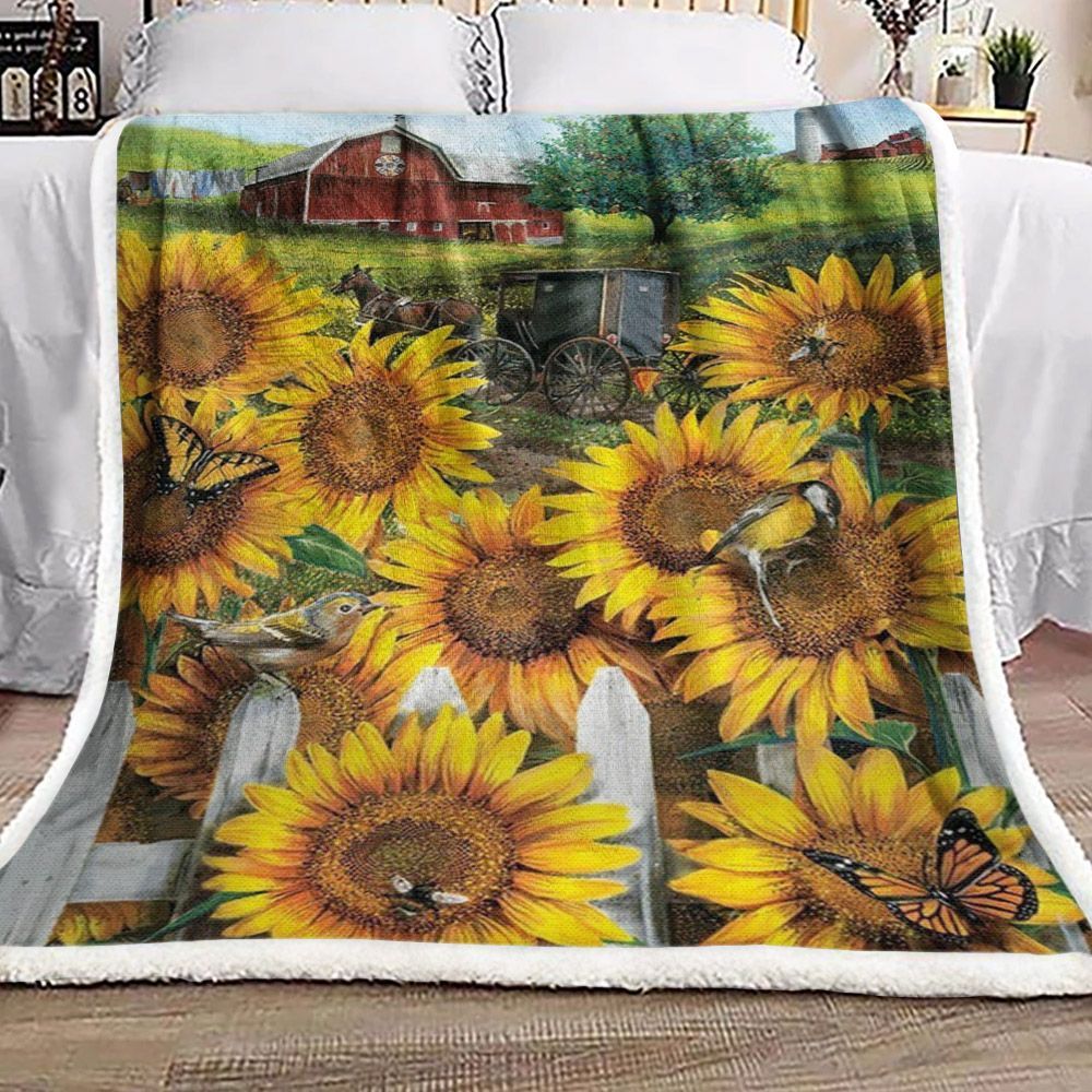 Sunflower Farm Bird Sherpa Fleece Blanket