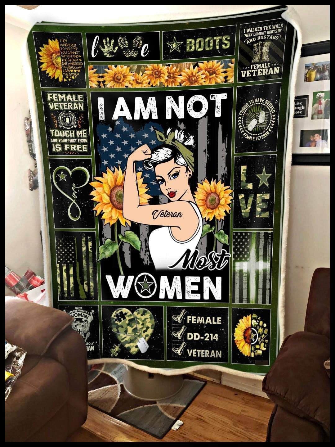 Sunflower Female Veteran I Am Not Most Women Sherpa Fleece Blanket