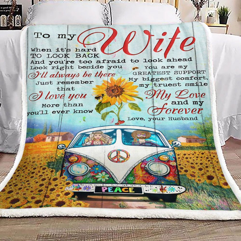Sunflower Field Car To My Wife Sherpa Fleece Blanket