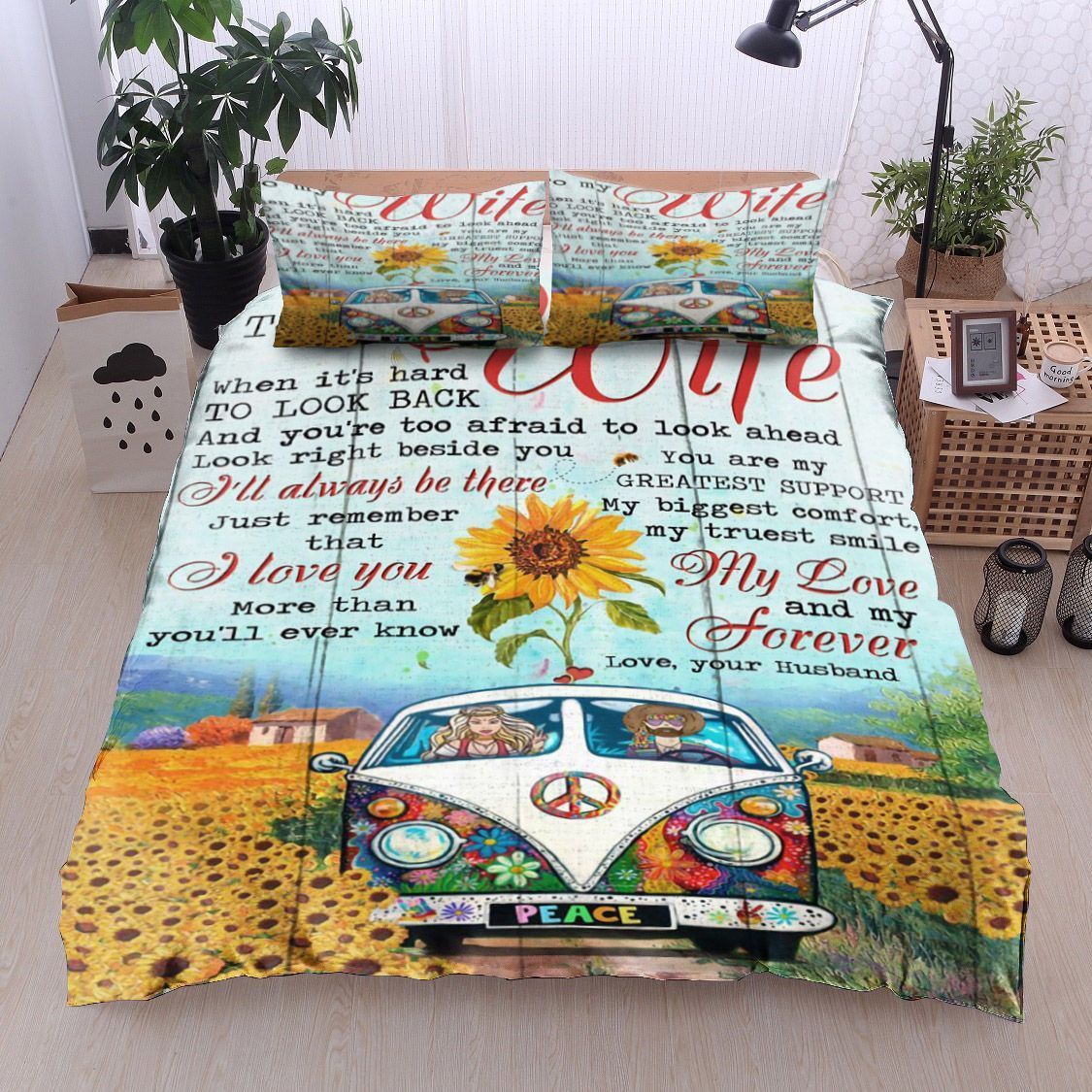 Sunflower Field Car To My Wife Bedding Set