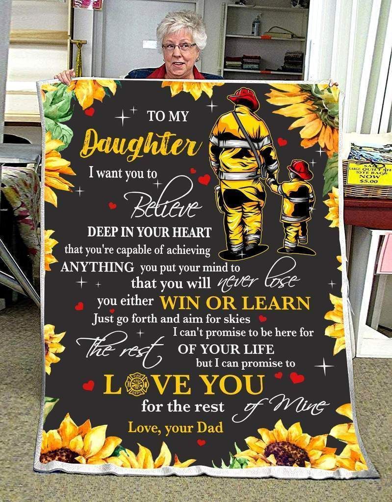 Sunflower Firefighter Daughter Dad Never Lose Sherpa Fleece Blanket