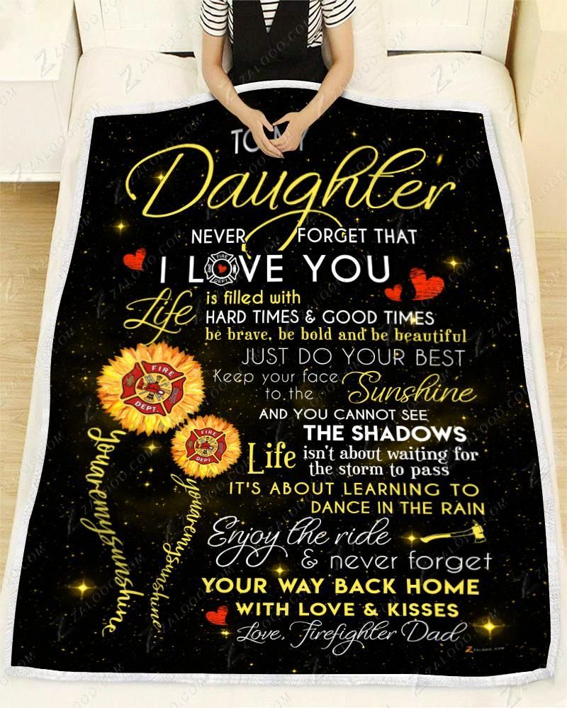 Sunflower Firefighter Daughter Dad You Are My Sunshine Sherpa Fleece Blanket