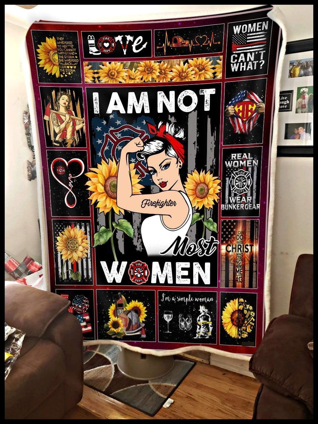 Sunflower Firefighter I Am Not Most Women Sherpa Fleece Blanket