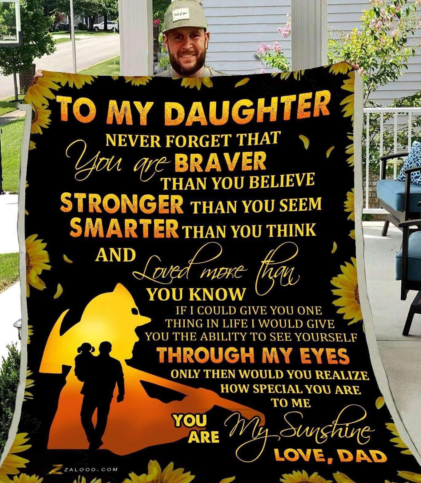 Sunflower Firefighter To My Daughter Through My Eyes Sherpa Fleece Blanket