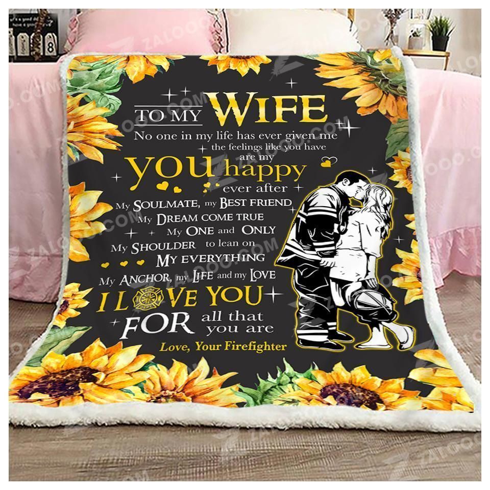 Sunflower Firefighter To My Wife You Are My Happy Ever After Sherpa Fleece Blanket