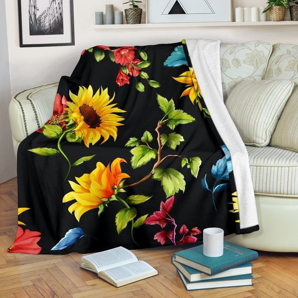 Sunflower Floral Sherpa Fleece Blanket