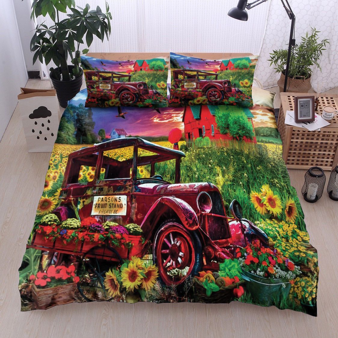 Sunflower Flower Farm Truck Garden Bedding Set