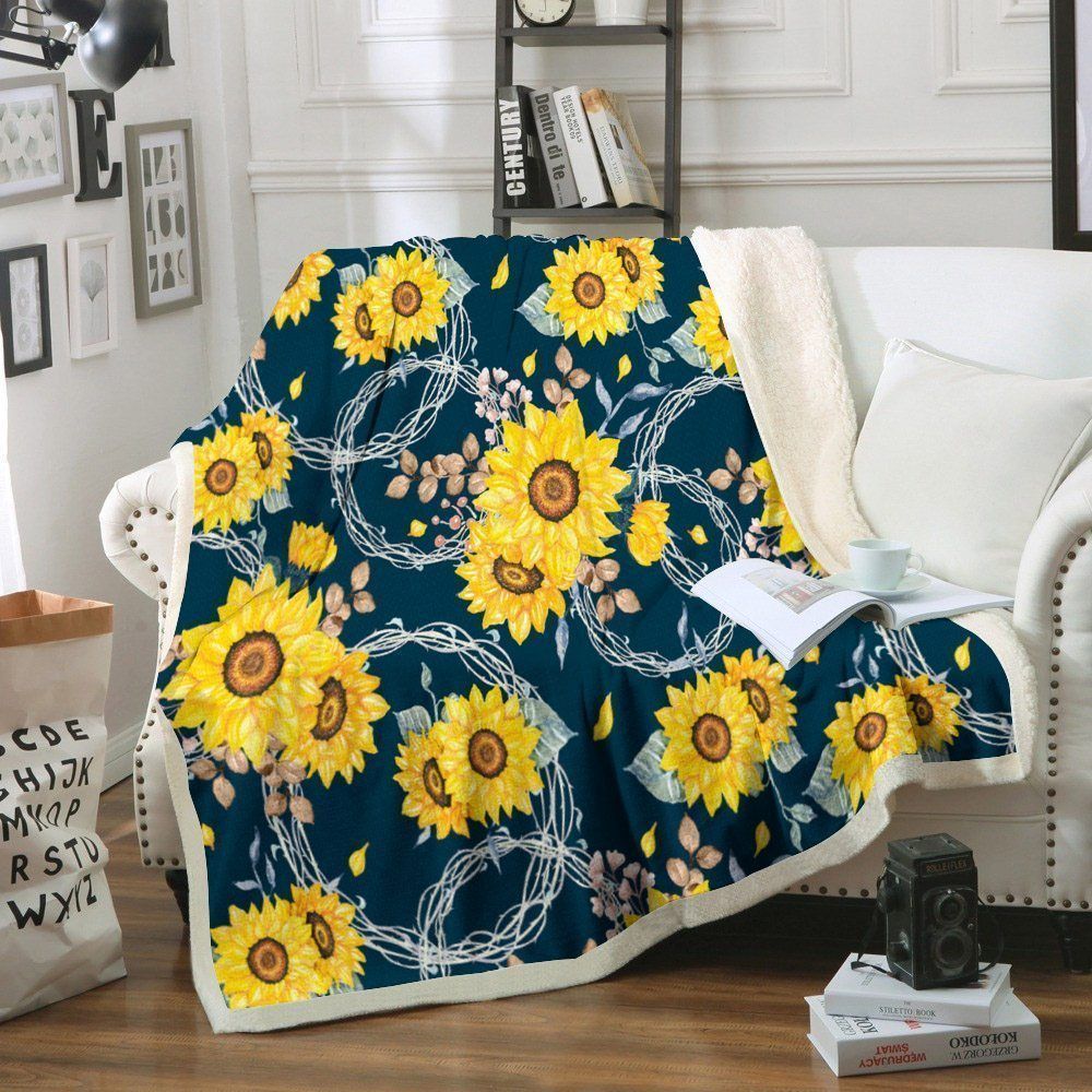 Sunflower Flower Sherpa Fleece Blanket