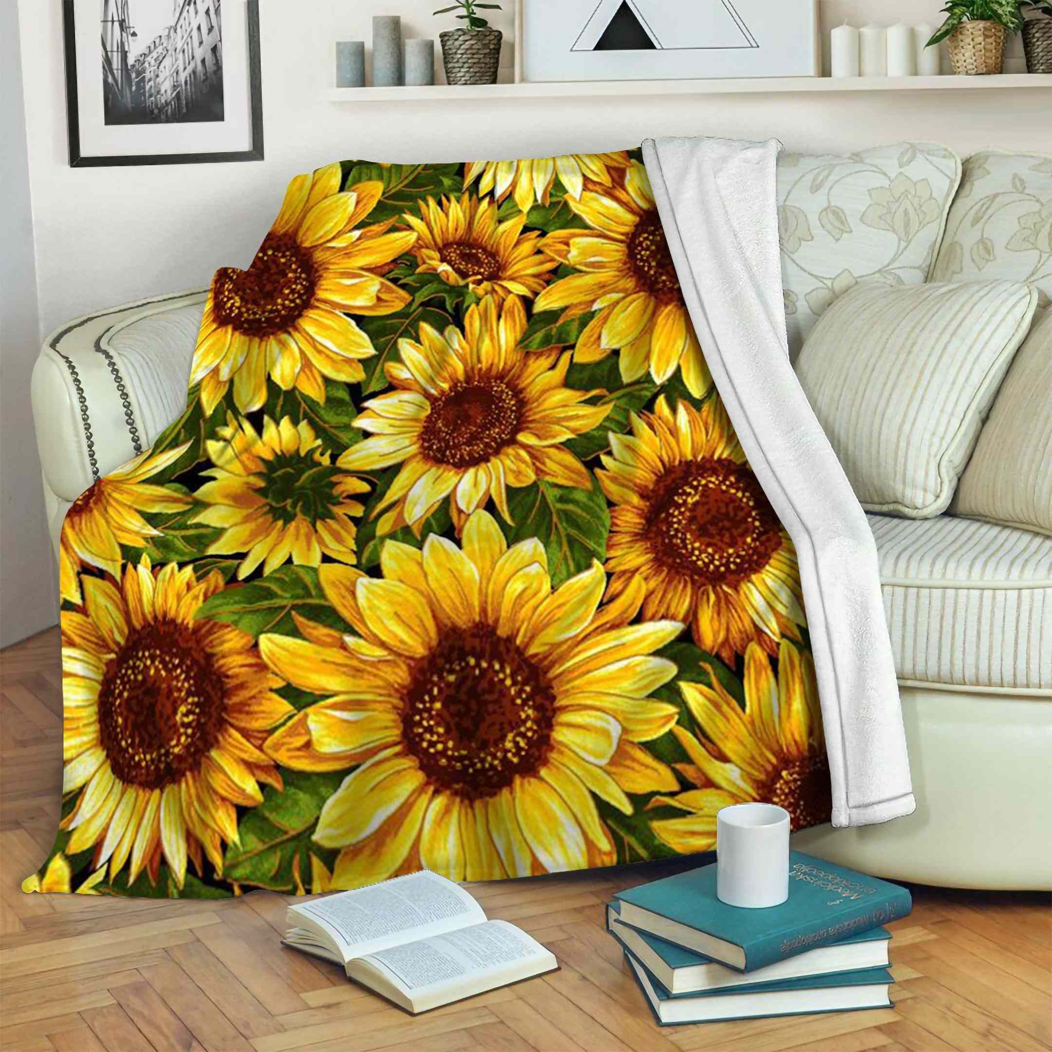 Sunflower Flower Sherpa Fleece Blanket