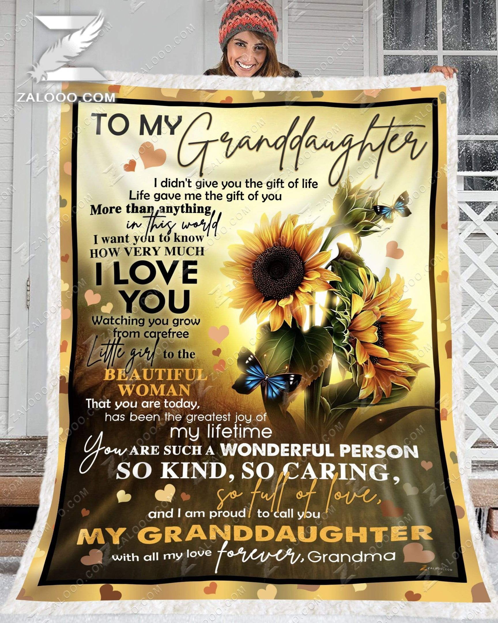 Sunflower For Granddaughter From Grandma Life Gave Me The Gift Of You Sherpa Fleece Blanket