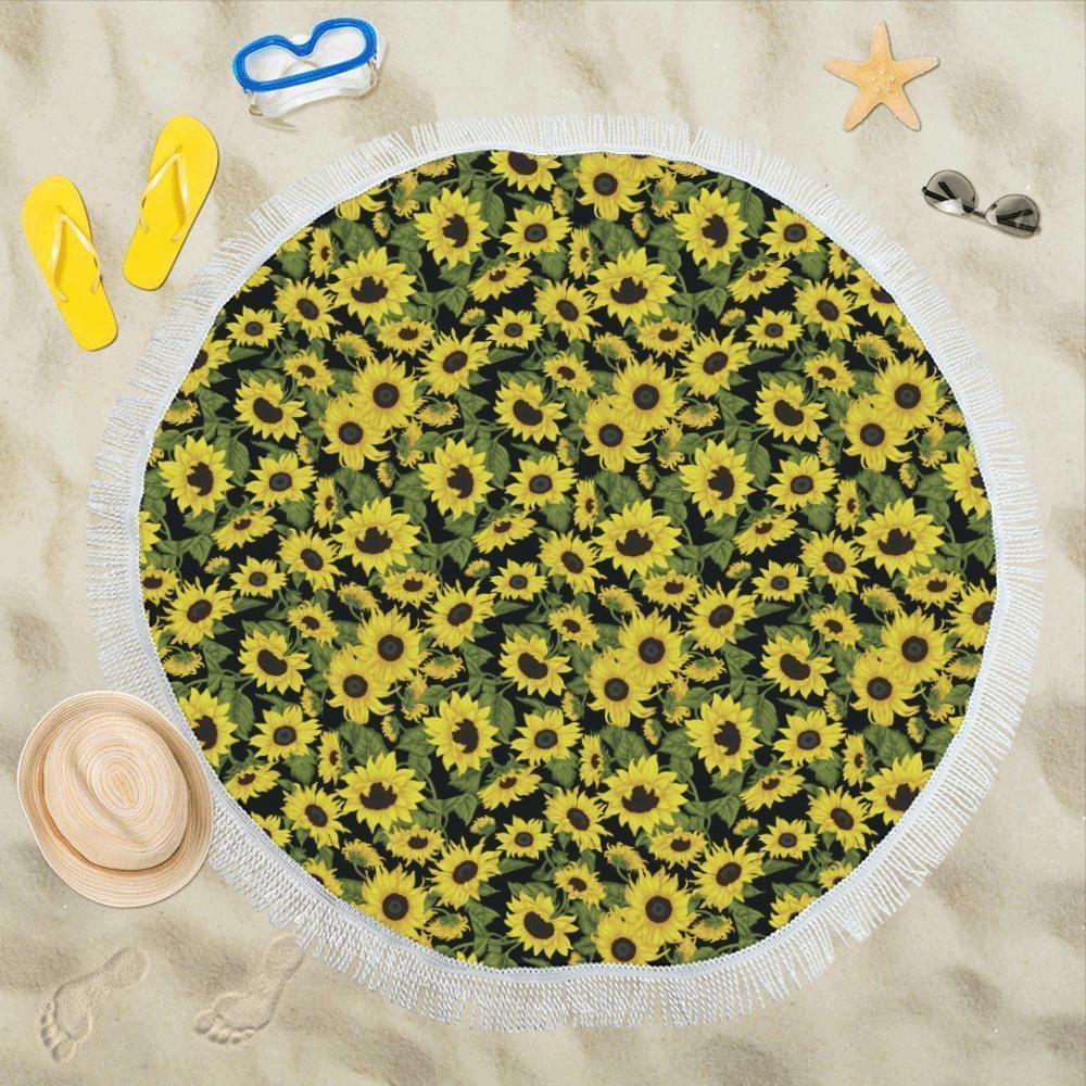 Sunflower Fresh Bright Color Print Round Beach Towel