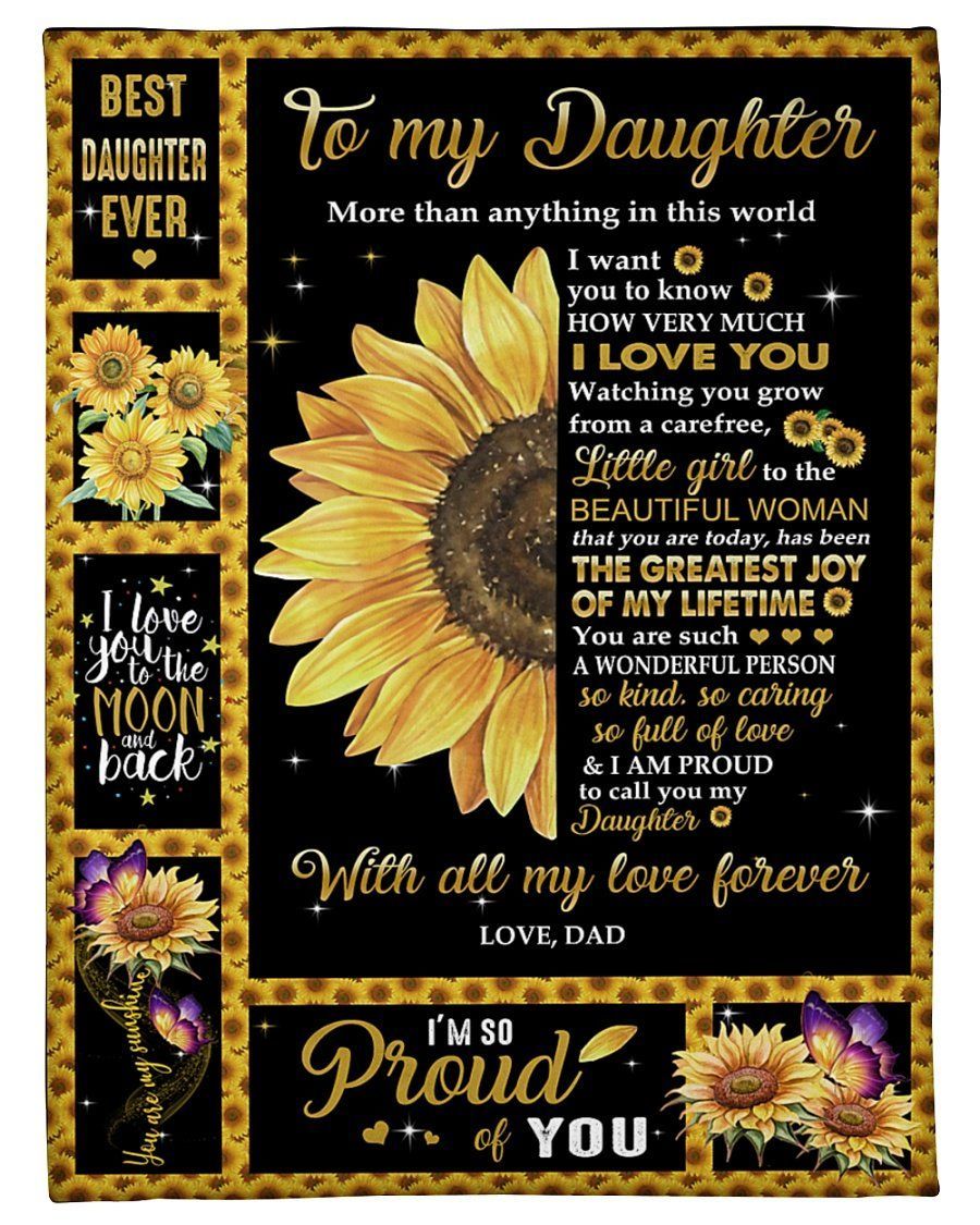 Sunflower Gift In Black For Daughter Fleece Blanket Fleece Blanket