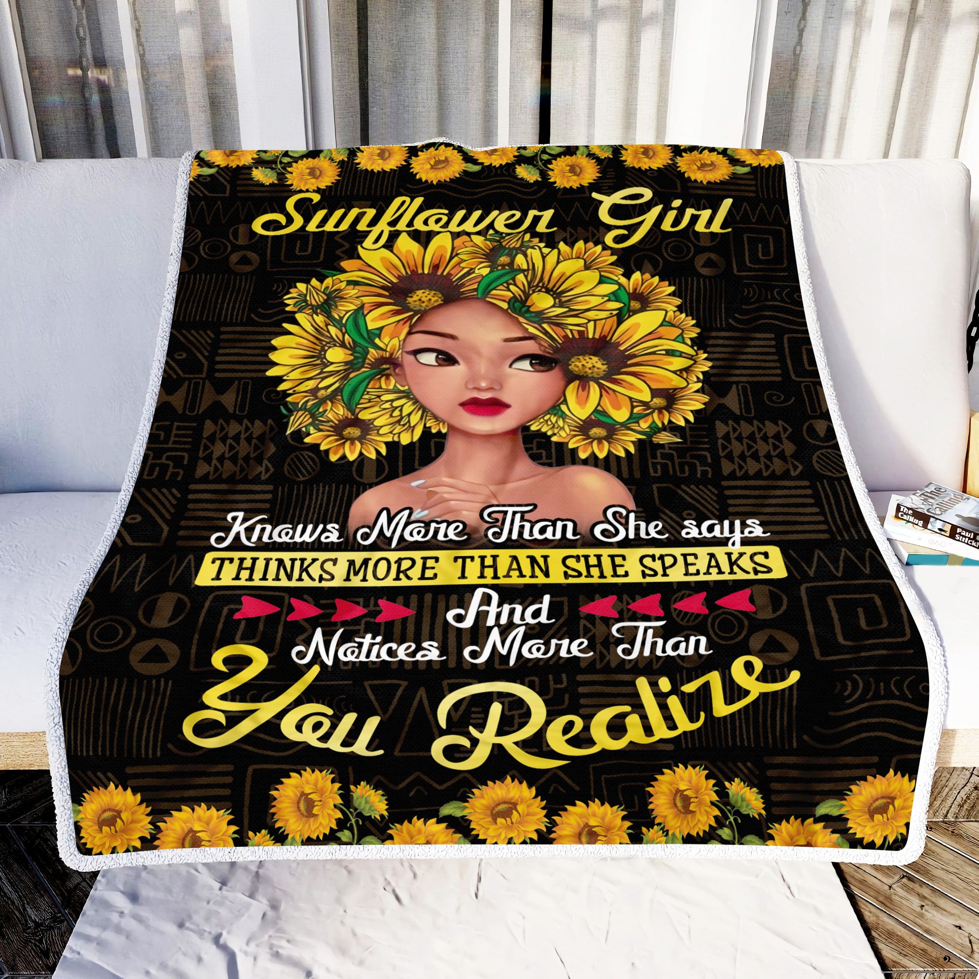 Sunflower Girl Fleece Blanket