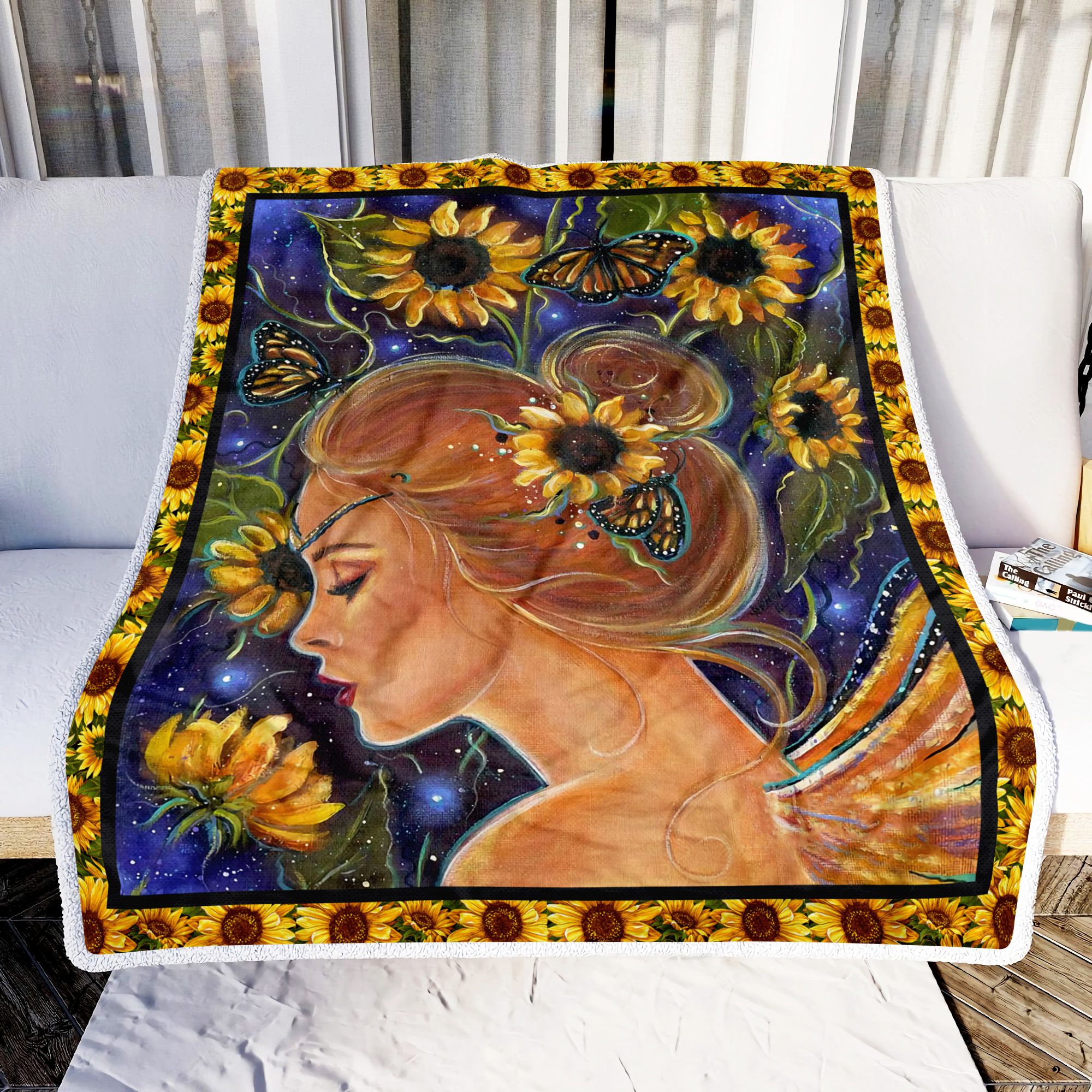 Sunflower Girl Fleece Blanket