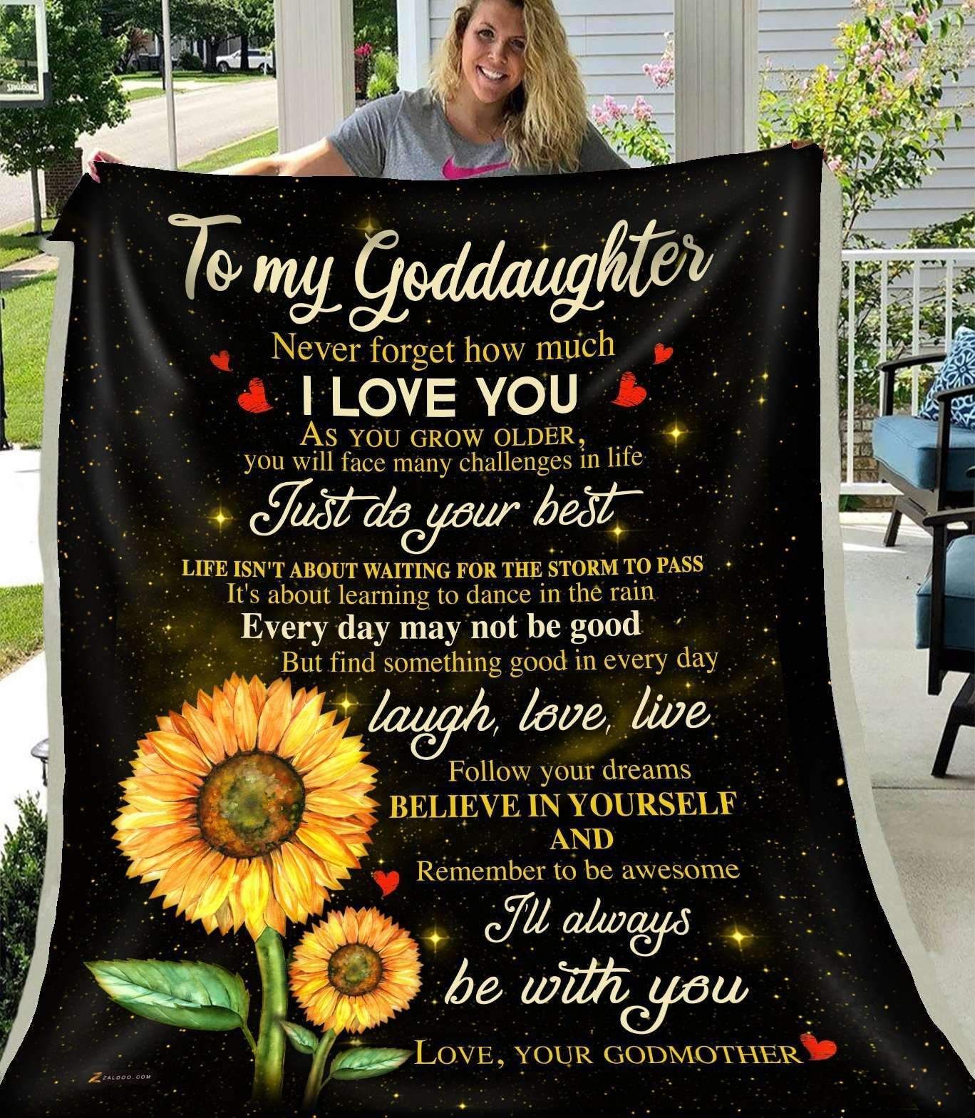 Sunflower Goddaughter I Will Always Be With You Love Your Godmother Sherpa Fleece Blanket