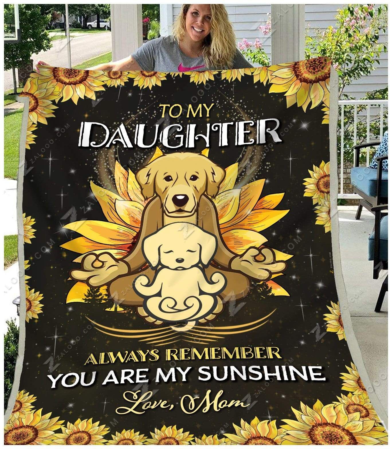 Sunflower Golden Retriever To My Daughter My Sunshine Love Your Mom Sherpa Fleece Blanket