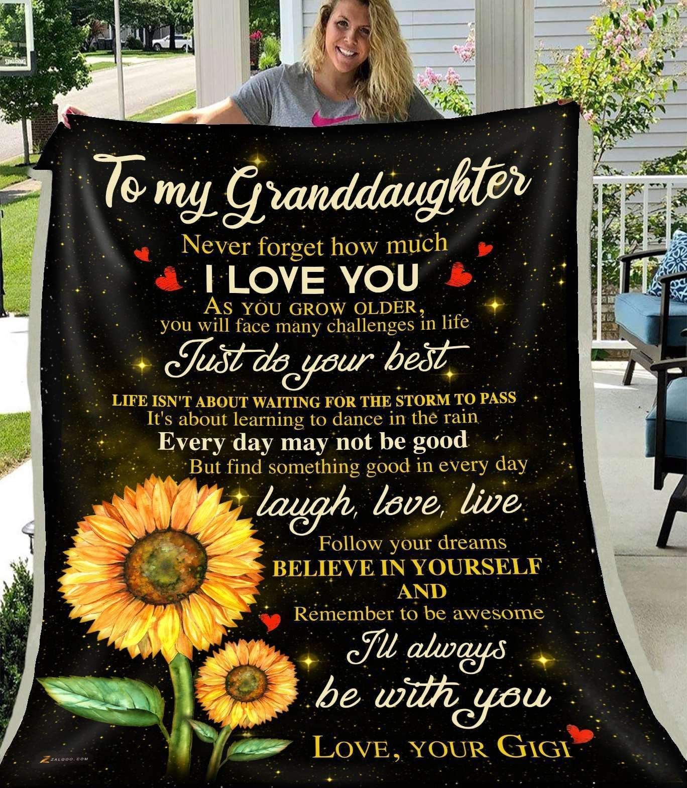 Sunflower Granddaughter Gigi I Will Always Be With You Sherpa Fleece Blanket
