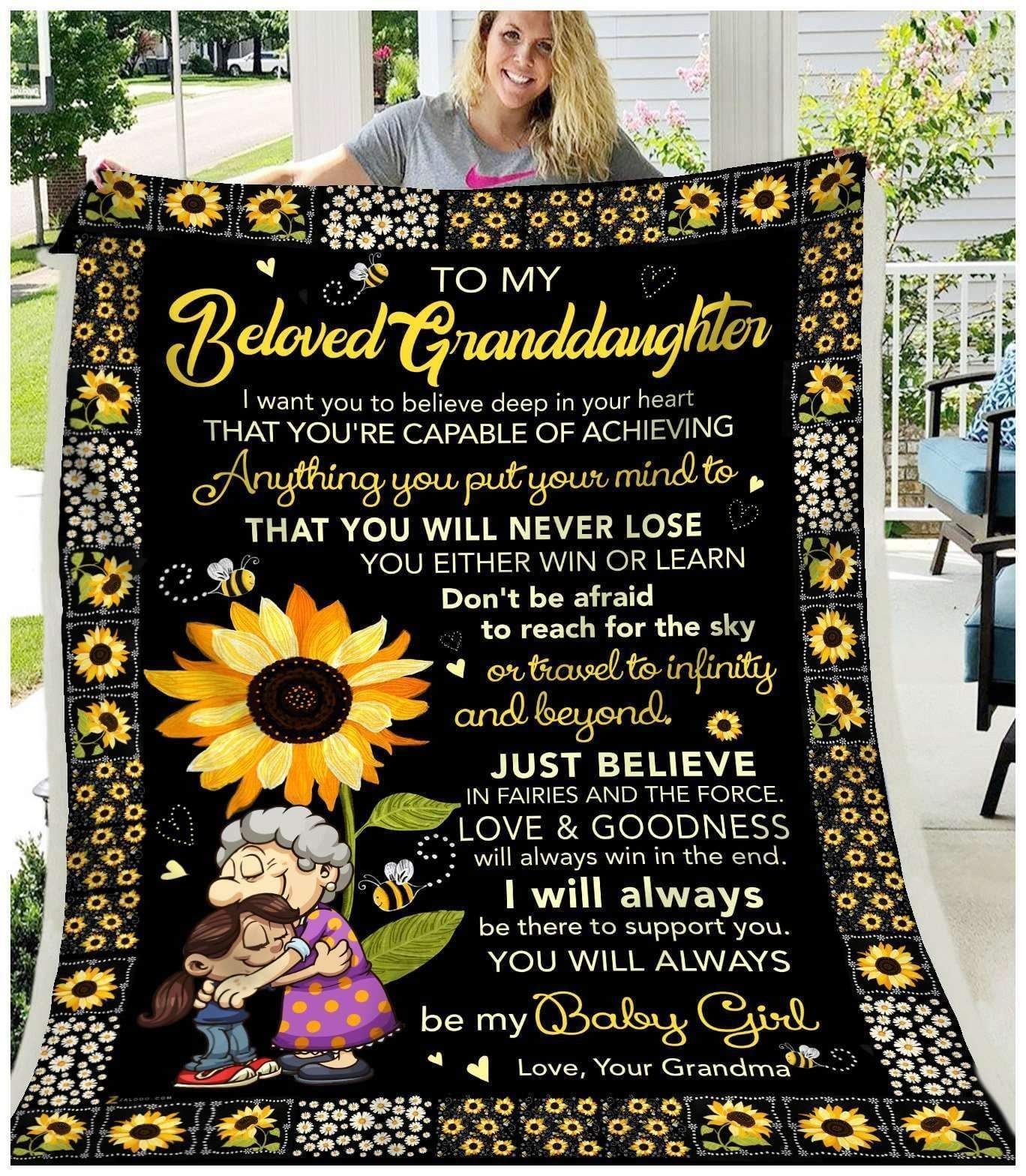 Sunflower Granddaughter Grandma I Want You To Believe Sherpa Fleece Blanket