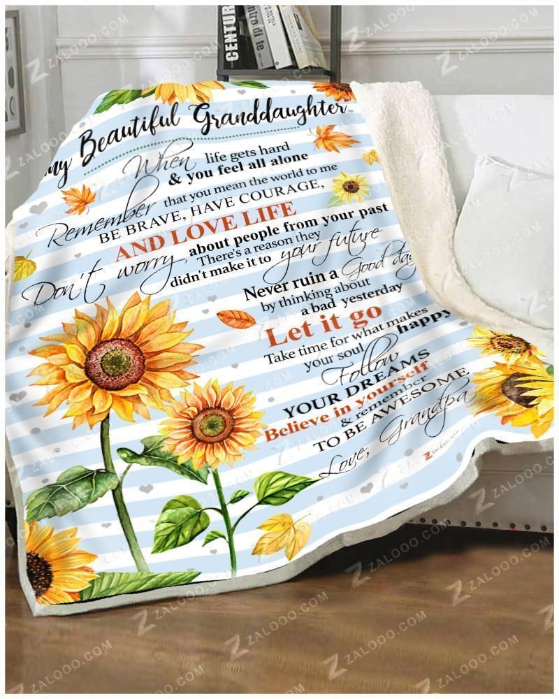 Sunflower Granddaughter Grandpa Remember To Be Awesome Sherpa Fleece Blanket