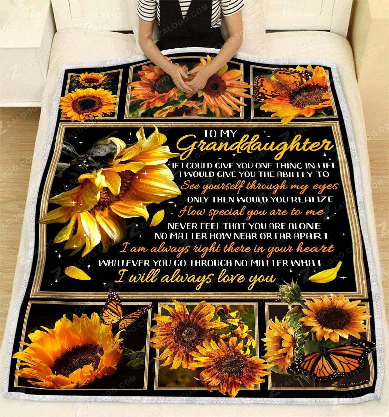 Sunflower Granddaughter Sherpa Fleece Blanket