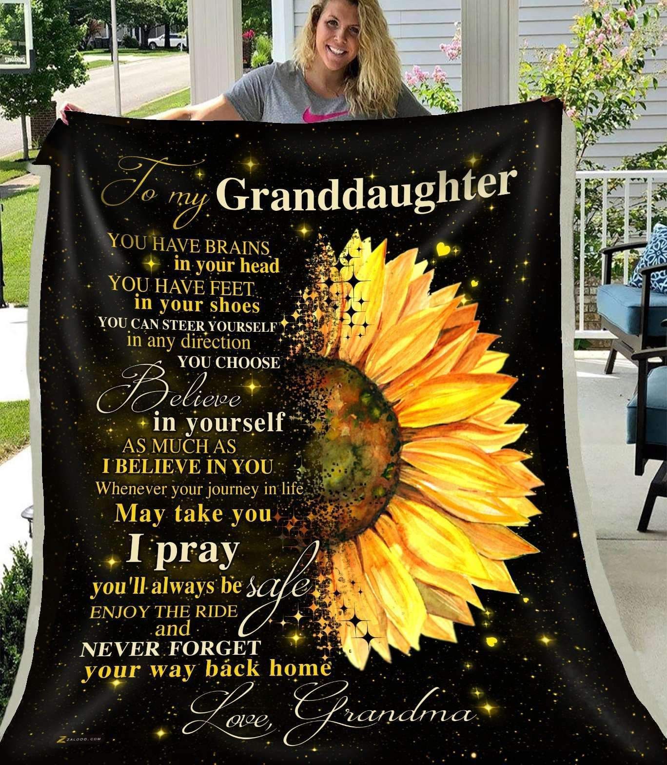 Sunflower Granddaughter You Have Brains In Your Head Grandma Sherpa Fleece Blanket