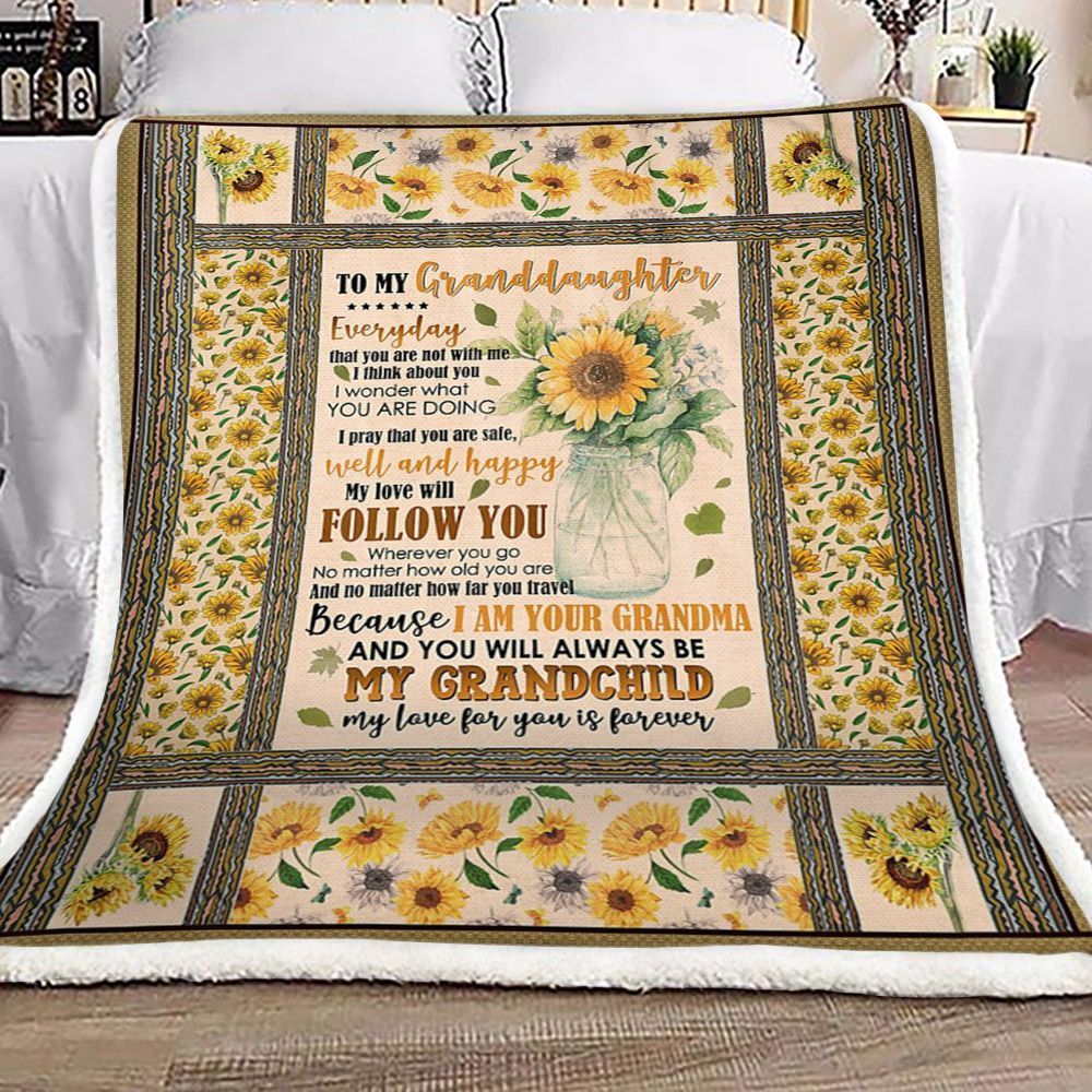 Sunflower Grandma To Granddaughter Sherpa Fleece Blanket