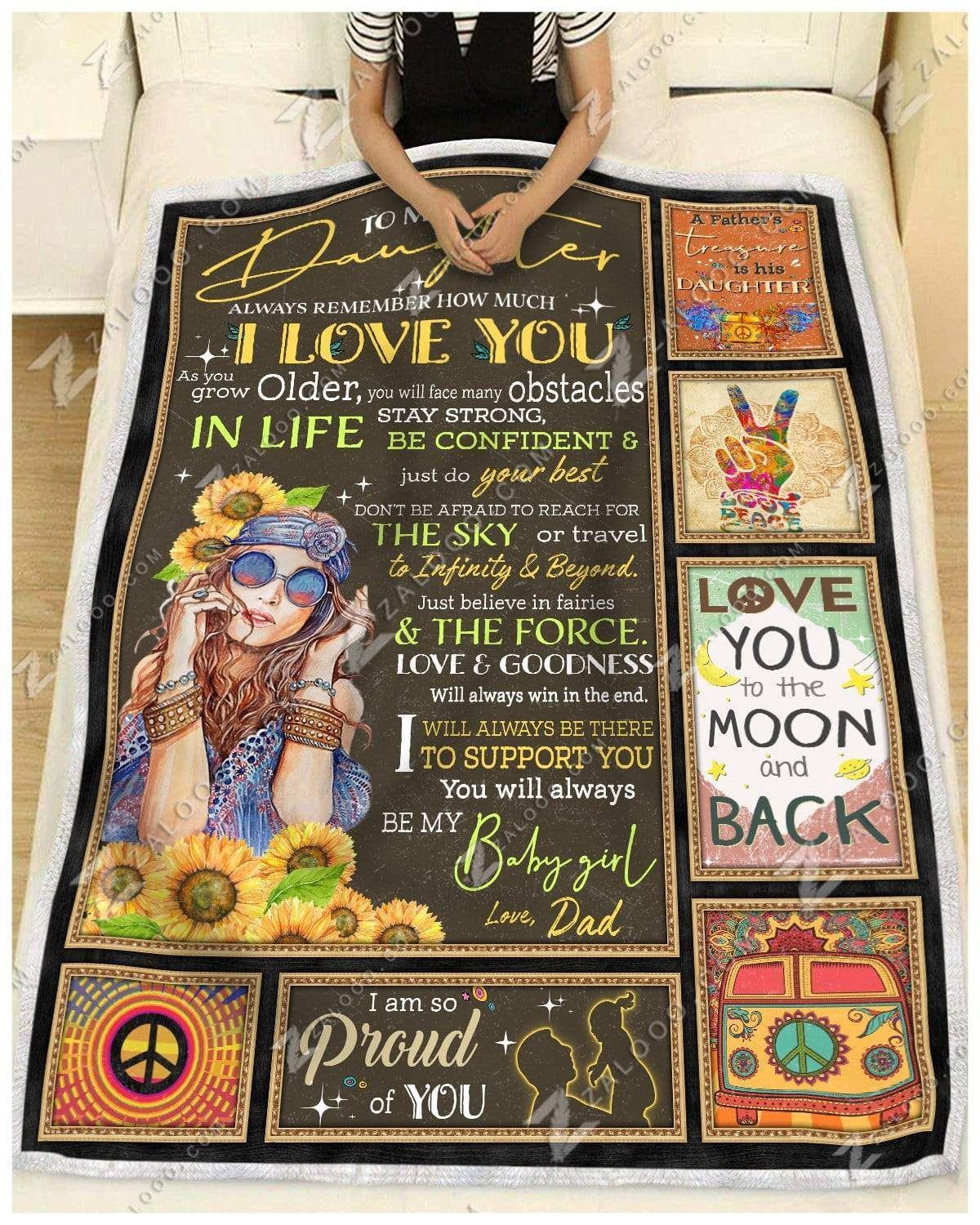 Sunflower Hippie Be My Baby Girl Love Dad Sherpa Fleece Blanket