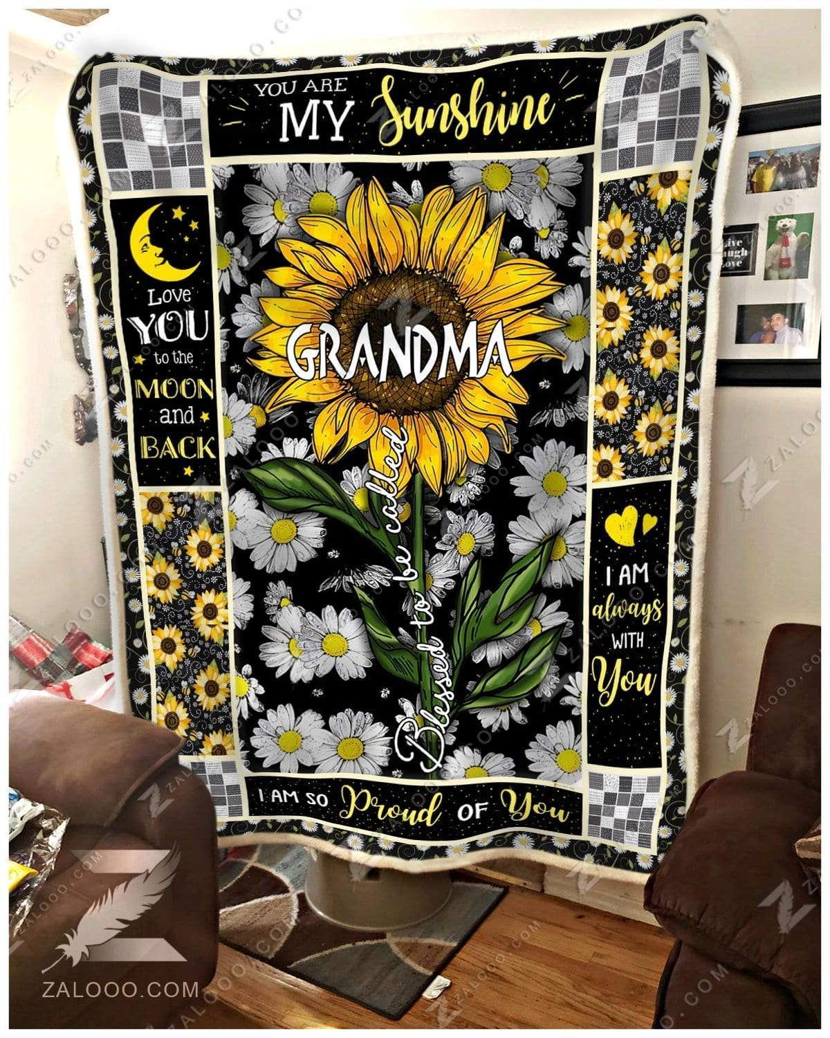 Sunflower Hippie Blessed To Be Called Grandma Sherpa Fleece Blanket