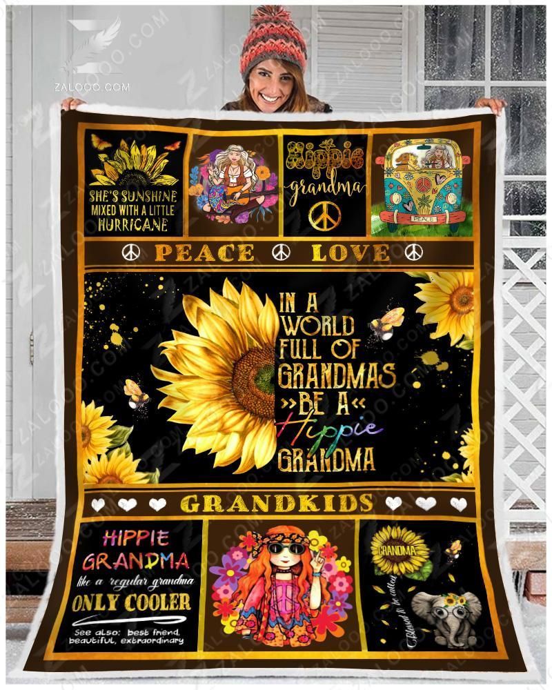 Sunflower Hippie Grandma Sherpa Fleece Blanket