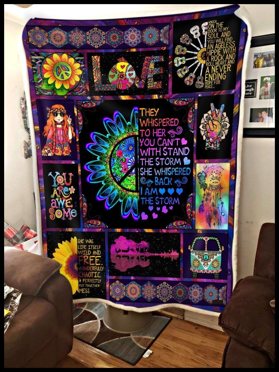 Sunflower Hippie They Whisper To Her Sherpa Fleece Blanket