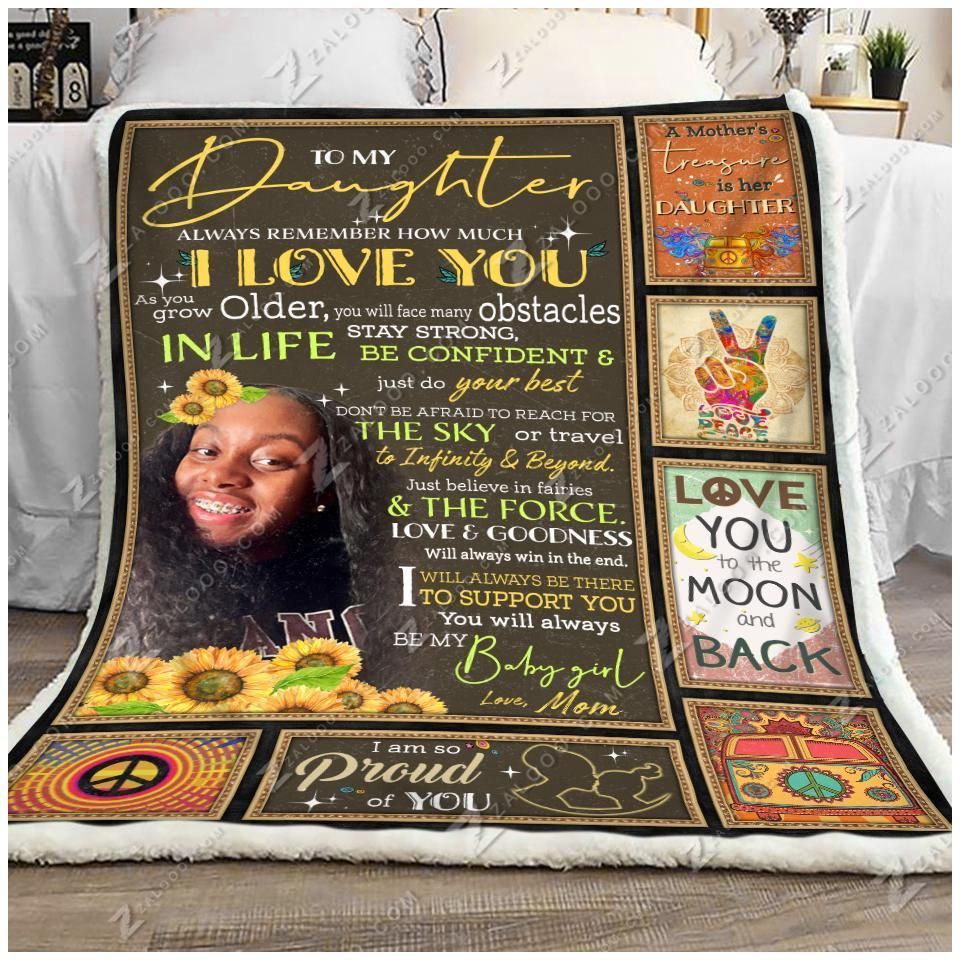 Sunflower Hippie To My Daughter Be My Baby Girl Love Mom Sherpa Fleece Blanket