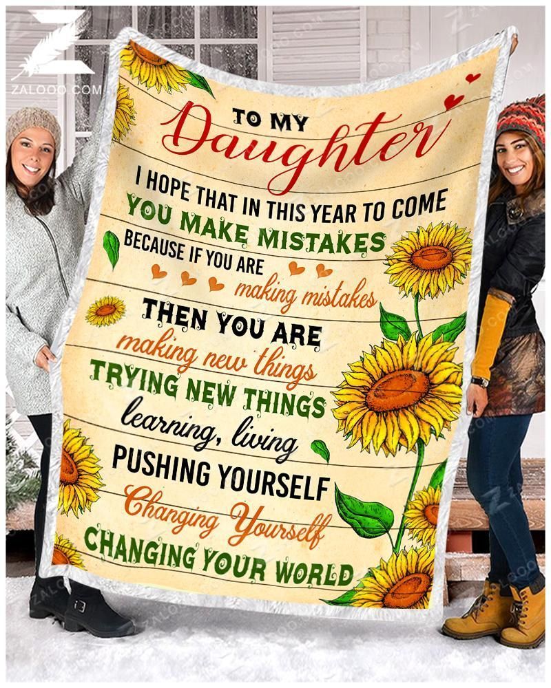 Sunflower Hippie To My Daughter Changing Your World Sherpa Fleece Blanket